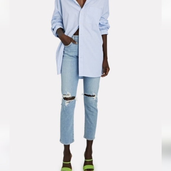 AGOLDE Mid Rise Skinny Straight Toni Jeans In Light Wash Distressed Knee.Size 26 - Picture 15 of 15